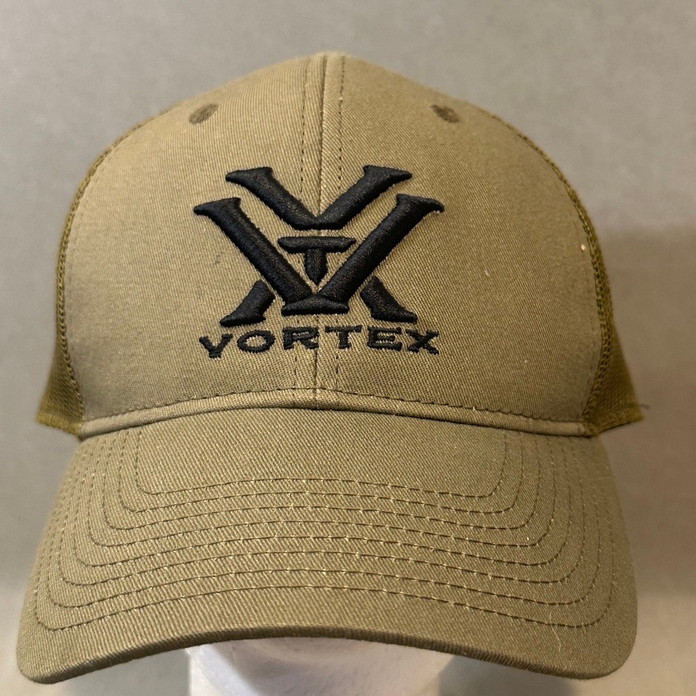 Vortex Optics‎ Trucker Hat Tan Mesh Snapback Embroidered Logo Cap Mens OSFM